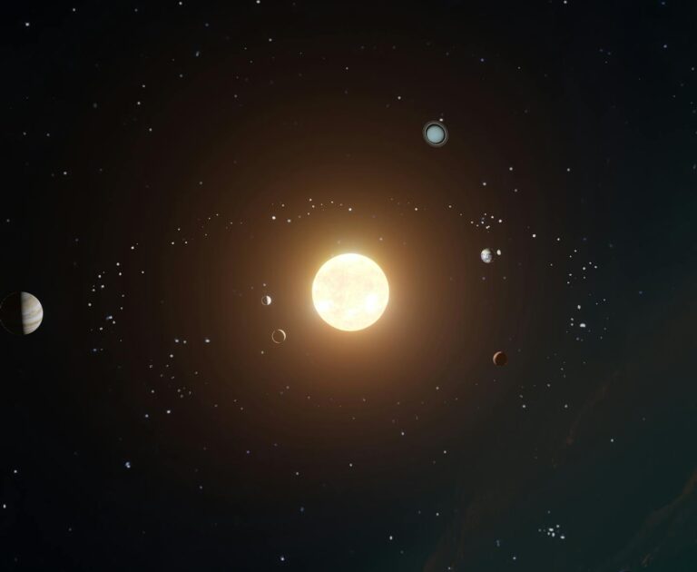 A stunning view of planets and stars in a serene night sky, showcasing the universe's beauty.